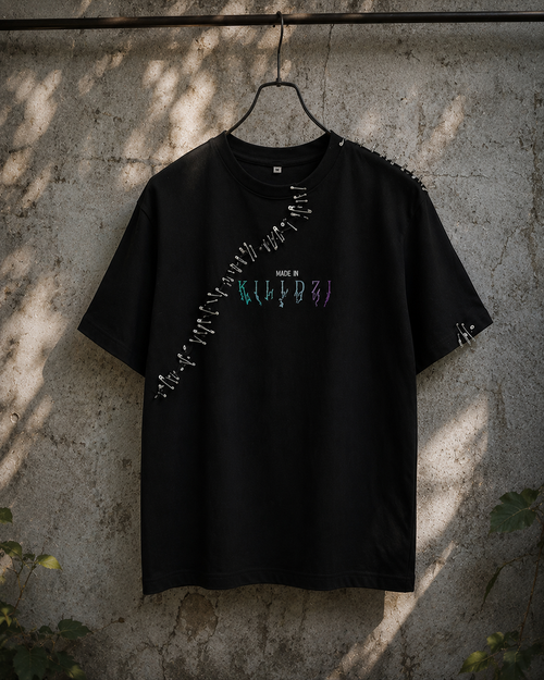 T-shirt oversize noir customisé Scars Made in Killdzi